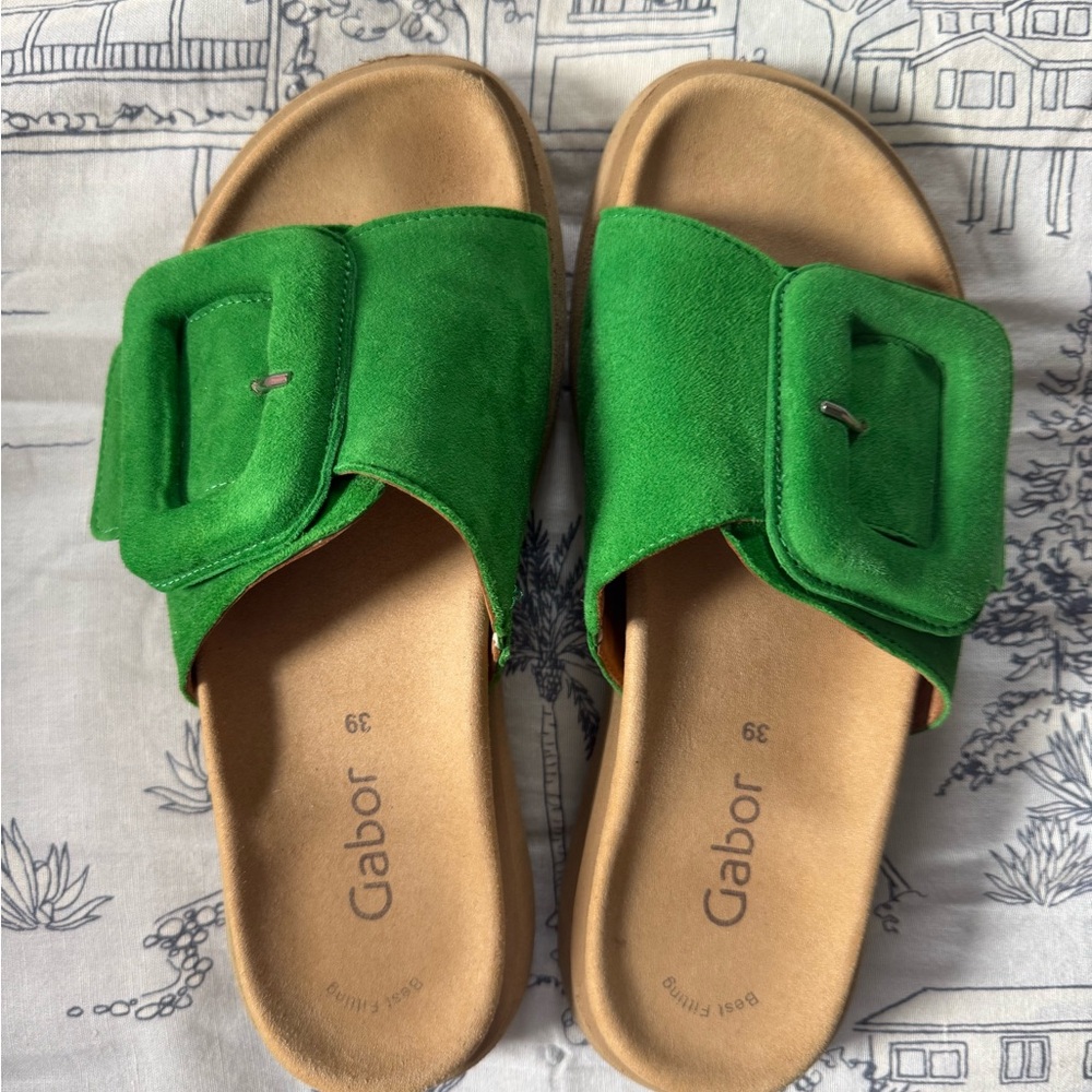 Gabor Green Suede Slide with Oversized Buckle